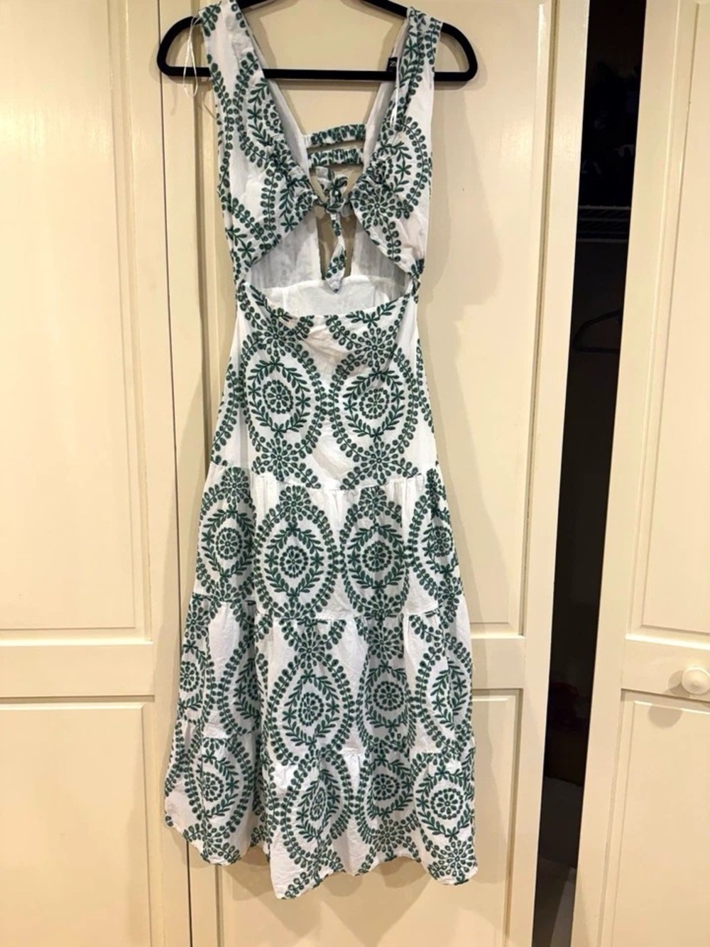 Zara White Dress with Green Circular Print